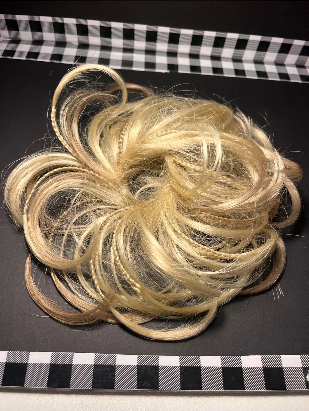 Blonde Hair Bun Scrunchie Boho Messy Bun Hair Extension with Accent Braids.